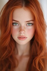 Naklejka premium Vibrant Redhead Youthfully Posed with Freckles in a Soft, Natural Light Setting