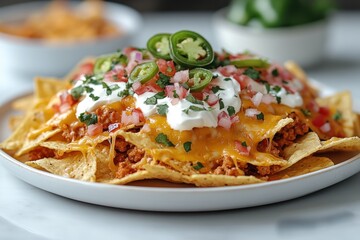 Fototapeta premium Loaded Nachos with Chili, Cheese, and Toppings
