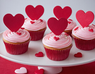 Adorable Heart-Topped Cupcakes with Pink Swirl Frosting