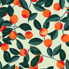 Seamless Minimal Pattern Design Featuring Acerola Fruit and Leaves Ideal for Textiles, Fabrics and Decorative Applications for Modern Aesthetic Needs