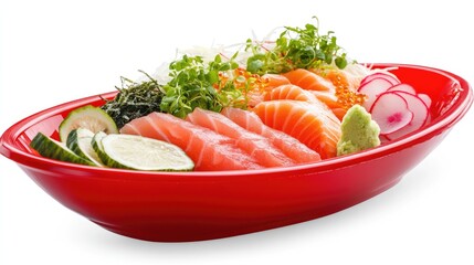 Close-Up of Sashimi Set in Red Boat Dish
