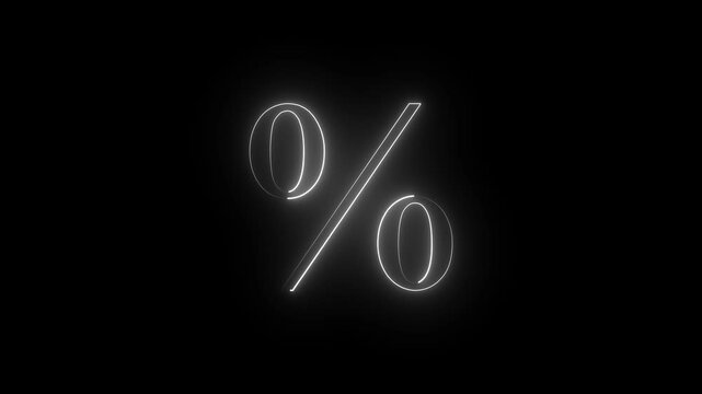 The neon % icon features a glowing, colorful design resembling neon lights, symbolizing percentages, ratios, or discounts. It conveys a sense of dynamic energy and modern, attention-grabbing visuals.