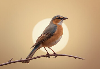 Fototapeta premium Beautiful Bird Perched on Branch with Soft Sunset Background