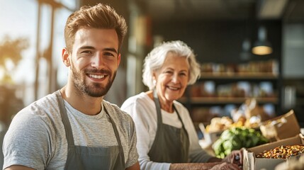 Fototapeta premium Young Adult and Senior Woman Smiling Together at a Fresh Produce Market