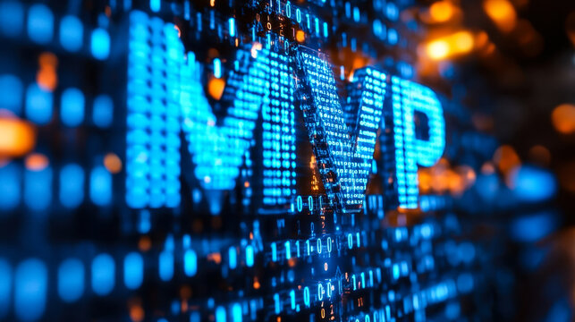 Futuristic Binary Code Matrix Display Forming MVP for Minimal Viable Product Concept