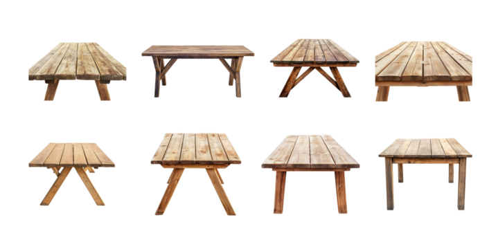 Wooden  outdoor table isolated on transparent or white background