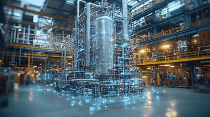 Fototapeta premium Energy-efficient manufacturing environment, smart sensors, sustainable materials, eco-friendly layout
