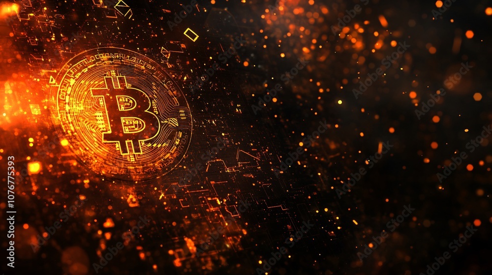 Aufkleber An array of digital cryptocurrency symbols such as Bitcoin and Litecoin set against a futuristic background representing fintech currency diversity with side empty space for text Stockphoto style