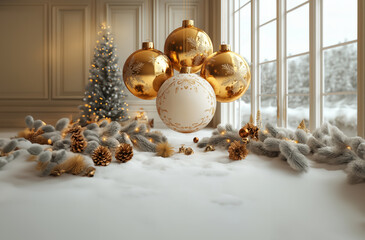 beautiful arrangement of red Christmas candles, red Christmas balls, and green fir branches. The candles are placed in glass holders, and the balls are scattered around them, creating a festive and in