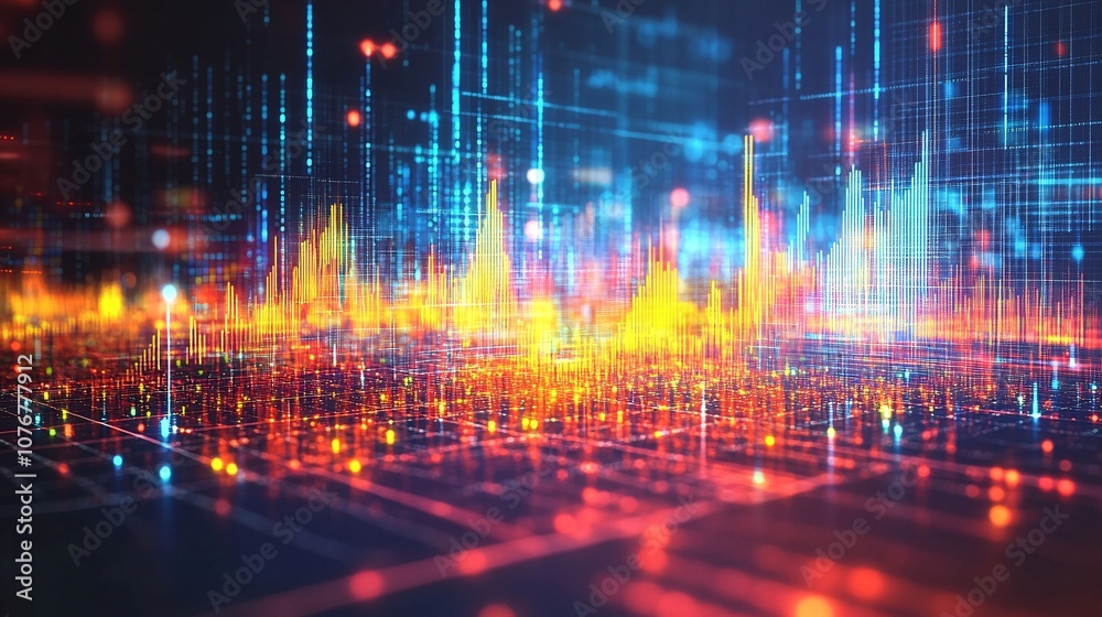 Fototapete A digital chart interface on a laptop showing predictive analytics and future market trends symbolizing fintech insights with side empty space for text Stockphoto style