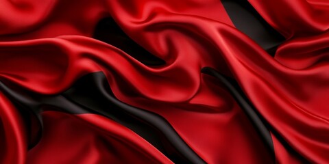 Fototapeta premium Luxurious red satin fabric with rich folds, creating a soft and flowing texture. Elegant and vibrant material ideal for backgrounds, banners, or fashion-themed projects.