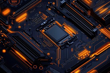 Fototapeta premium Stylized Heat Sinks and Circuitry on Motherboard