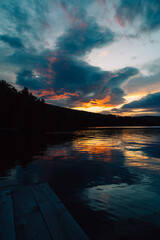 A calm evening sunset at the summer lake