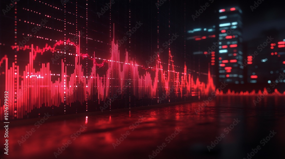 Aufkleber A floating holographic chart with key financial indicators such as ROI and stock prices symbolizing modern data insights with side empty space for text Stockphoto style