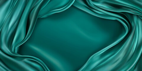 Obraz premium Luxurious green satin fabric with rich folds, creating a soft and flowing texture. Elegant and vibrant material ideal for backgrounds, banners, or fashion-themed projects.