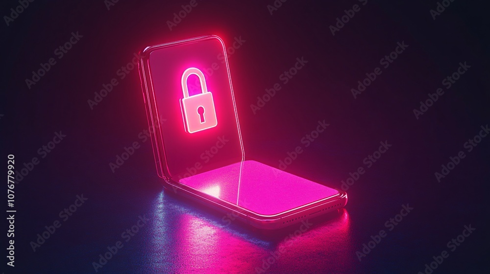 Fototapete A mobile phone displaying a digital payment approved notification with a glowing lock icon symbolizing secure transactions with side empty space for text Stockphoto style