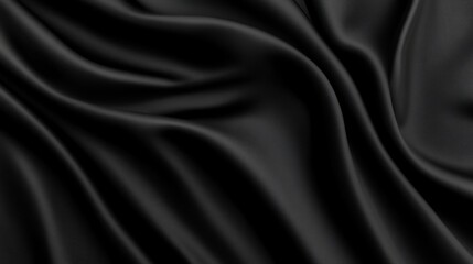 Obraz premium Luxurious black satin fabric with rich folds, creating a soft and flowing texture. Elegant and vibrant material ideal for backgrounds, banners, or fashion-themed projects.