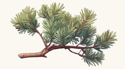 A Detailed Illustration of a Pine Branch with Green Needles