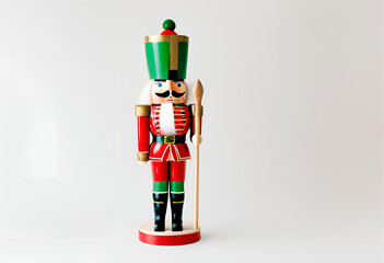 Detailed Wooden Nutcracker Soldier with Festive Colors Isolated
