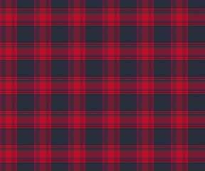 Plaid fabric pattern, navy blue, red, seamless for textile and design clothes skirt pants apron tablecloth blanket or decoration. Vector illustration.