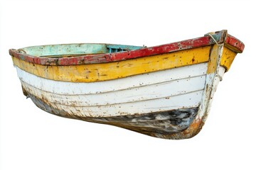 Obraz premium A weathered wooden boat with a colorful trim, showcasing signs of age and use.