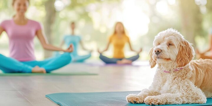 A dog-friendly yoga class outdoors