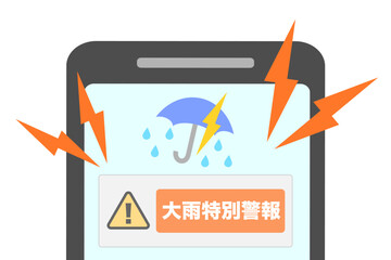 スマホの通知　大雨特別警報　ベクターイラスト