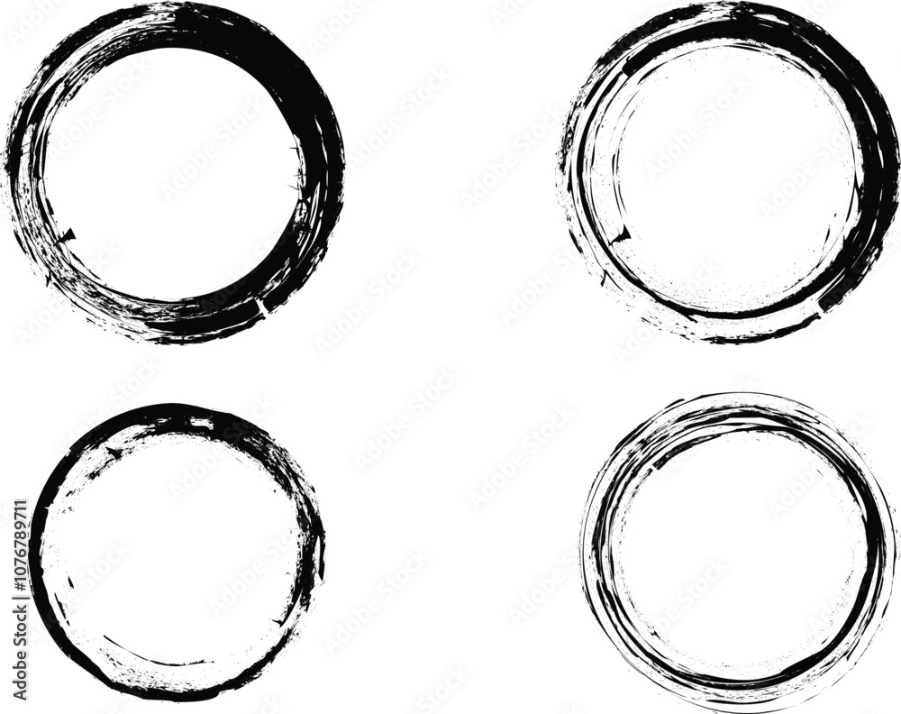 Poster round brushes pack .grunge circle brushes. vector brush stroke. distressed banner. black circles wit