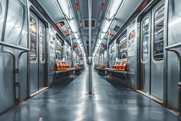 Naklejka premium Empty Subway Car Interior with Doors Open and Seats Folded