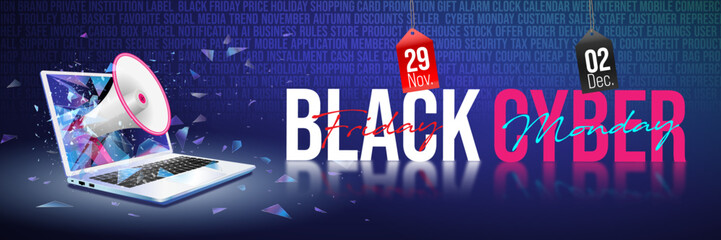 Black Friday, Cyber Monday Sale concept banner illustration vector