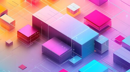 Obraz premium Dynamic wireframe design with geometric grids and colorful gradients, giving a modern and digital feel to the composition