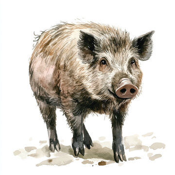 recommend clip art: cute Wild Boar watercolor clipart illustration isolated
