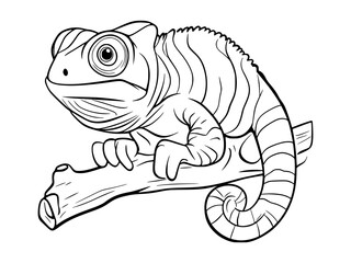 Cartoon chameleon on a branch.