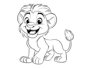 Cute cartoon lion cub, line art.