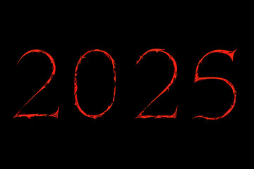 Demonic, fire font with the number 2025 on a black background, generated using a neural network