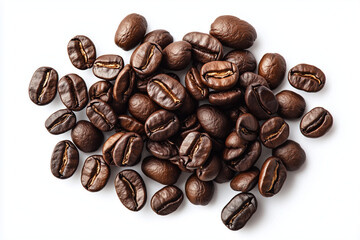 Obraz premium Roasted aromatic coffee beans isolated on the white background. Top view.