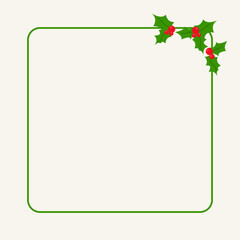 Christmas frame with holly leaves and berries