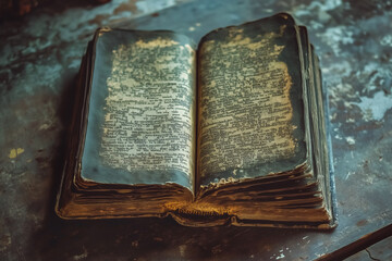 Ancient Open Book with Worn Text