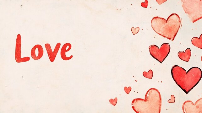 Fototapeta Vintage Paper Texture with Hand-Drawn Hearts and Romantic Love Inscriptions