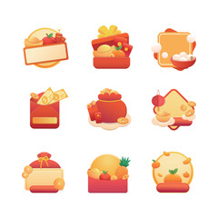 Set of business templates or banners for Chinese festivals, coins and red envelopes, for online shopping with coupons or commercial advertising