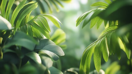 Obraz premium Detailed close-up of 3D green foliage surrounded by large, tropical leaves, evoking an untouched jungle vibe