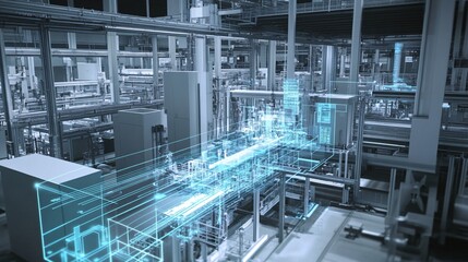 Fototapeta premium Automated factory systems with real-time data streaming for monitoring operational status and preventive maintenance