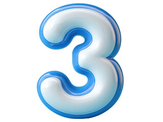 Fototapeta premium Bright and Glossy Three Number in Blue and White Color with Smooth Curves Highlighting Playfulness and Creativity Ideal for Celebration and Educational Themes