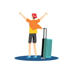 Fototapeta premium travel travelling holiday tourist vector art illustration design of a man with suitcase