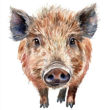 recommend clip art: cute Wild Boar watercolor clipart illustration isolated