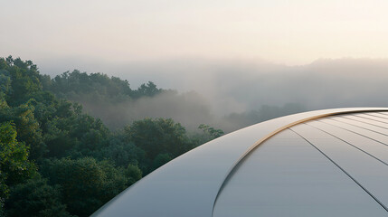 Sleek roof in mist, modern architecture style