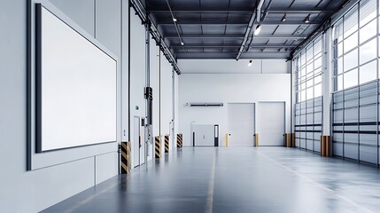 Fototapeta premium Wide blank billboard mockup mounted on a warehouse wall