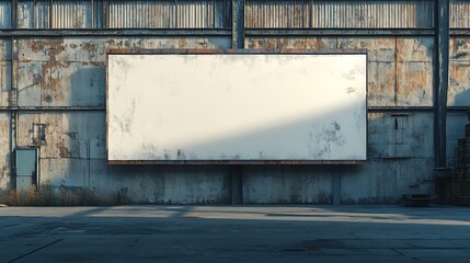 Obraz premium Wide blank billboard mockup mounted on a warehouse wall