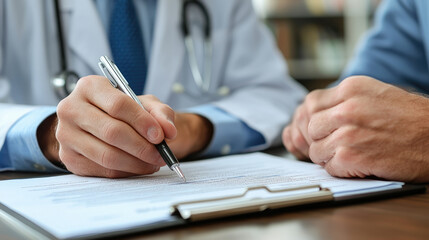 A healthcare professional and patient review important documents, ensuring clear communication about medical information and treatment options