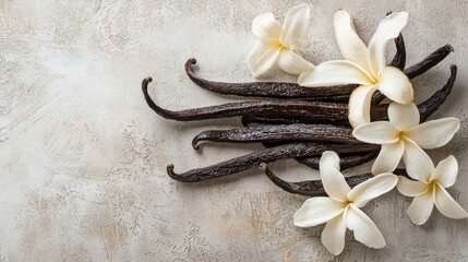 Vanilla arrangement on a table, still life photography for food and dessert decoration inspiration Generative AI